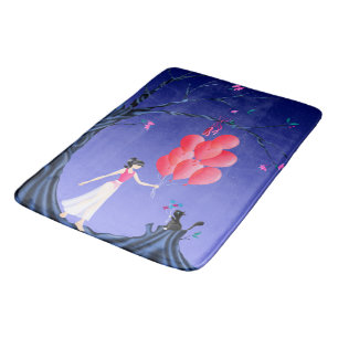 Cute Ballerina & Cat Night Sky  Bath Mat