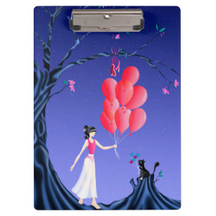 Cute Ballerina & Cat Night Sky Clipboard
