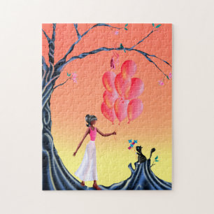 Cute Ballerina & Cat Night Sky Jigsaw Puzzle