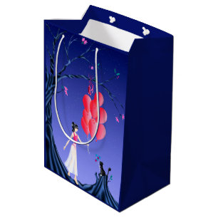 Cute Ballerina & Cat Night Sky  Medium Gift Bag