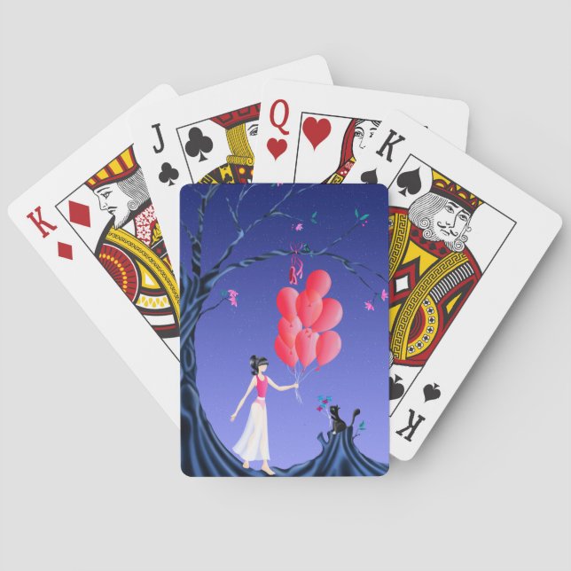 Cute Ballerina & Cat Night Sky Playing Cards (Back)