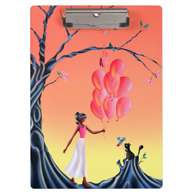 Cute Ballerina & Cat Sunset Clipboard (Front)