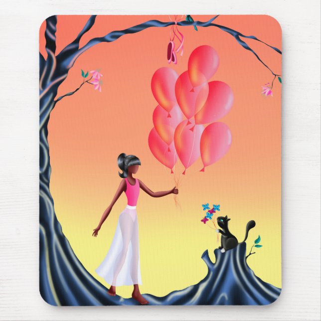 Cute Ballerina & Cat Sunset Mouse Pad (Front)