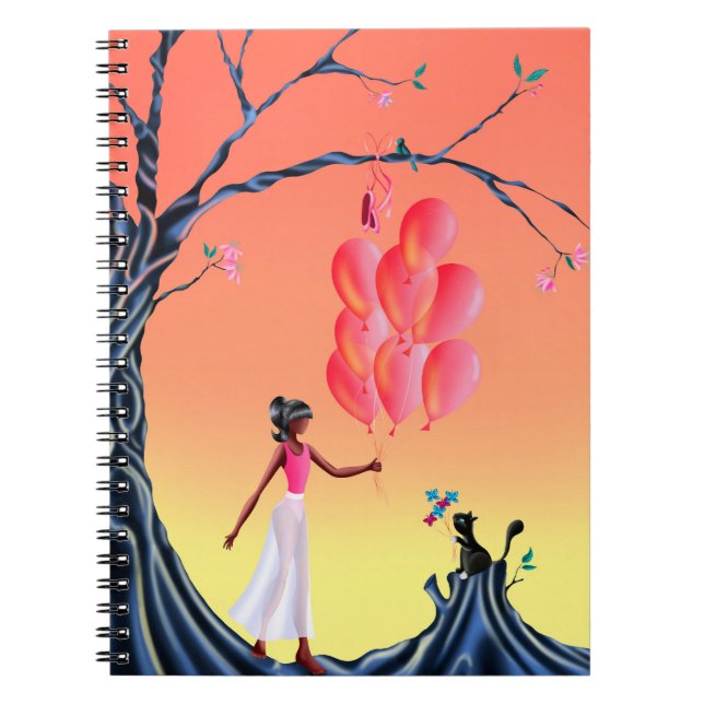 Cute Ballerina & Cat Sunset Notebook (Front)