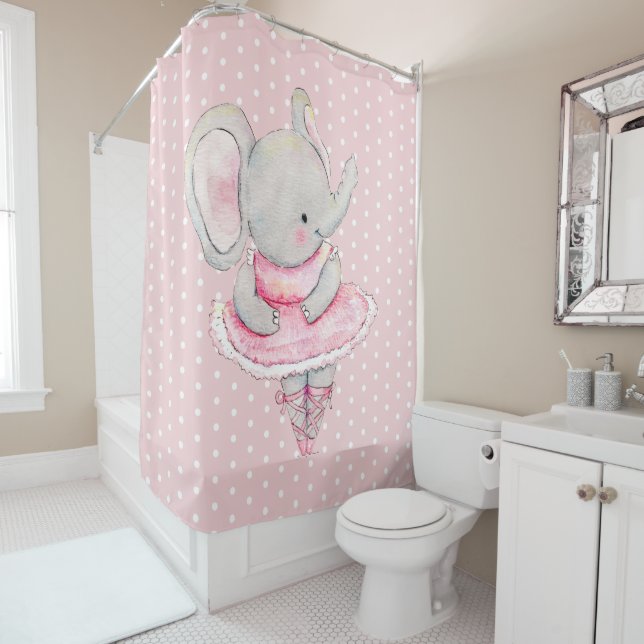 Cute Ballerina Elephant Pink White Polka Dots (In Situ)
