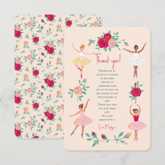 Cute Ballerina Fille Anniversaire Invitation (Devant / Derrière)