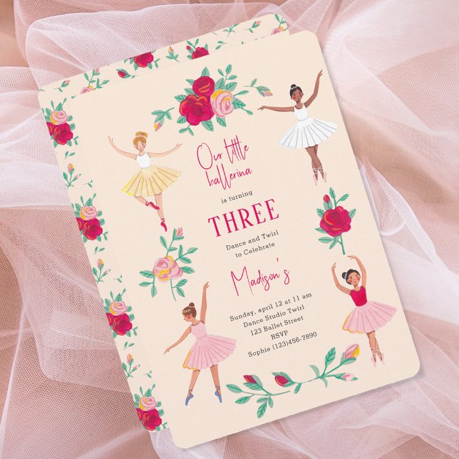 Cute Ballerina Fille Anniversaire Invitation (Cute Ballerina Girl Birthday Party Invitation)