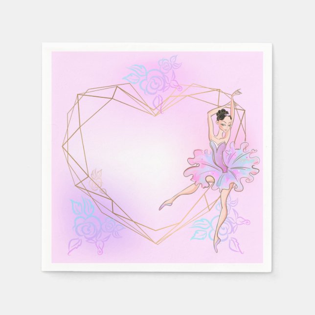 Cute Ballerina Geometric Girls Special Pink Party Napkin (Front)
