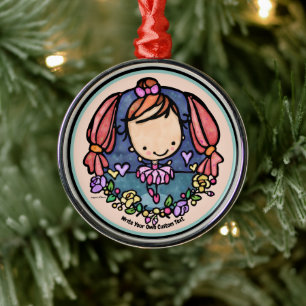 Cute Ballerina Girl Kawaii Ballet Dancer Whimsical Metal Ornament