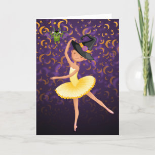 Cute Ballerina Halloween Bat and Moons Ballet Holiday Card