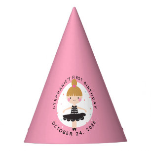 Cute Ballerina in Black Dress Kids Birthday Party Hat