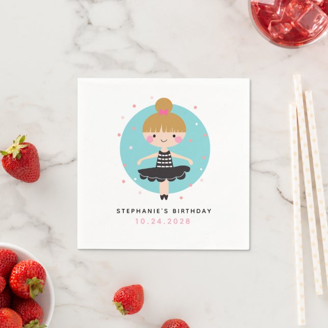 Cute Ballerina in Black Dress Kids Birthday Party Napkin (Insitu)