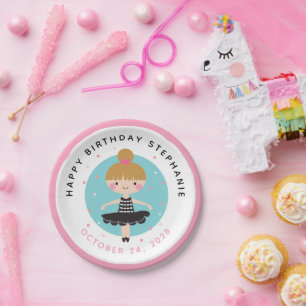 Cute Ballerina in Black Dress Kids Birthday Party Paper Plate