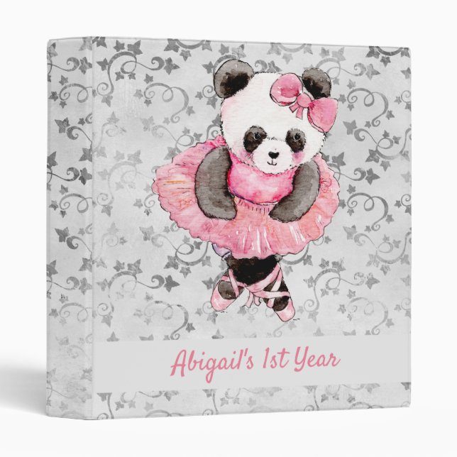 Cute Ballerina Panda Bear Silver Child's 1st Year Binder (Front/Spine)