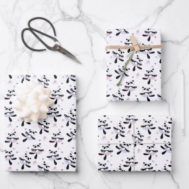 Cute Ballerina Panda Bears Ballet Dance  Wrapping Paper Sheet (Front)
