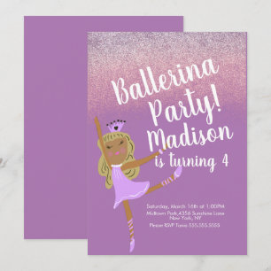 Cute Ballerina  Party Doodle Invitation 
