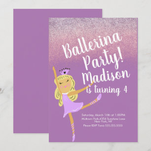 Cute Ballerina  Party Doodle Invitation 