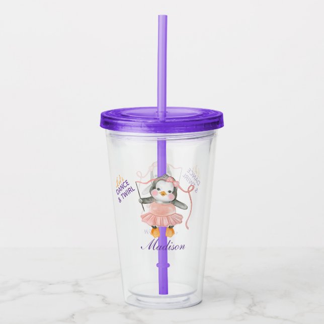 Cute Ballerina Penguin Personalize Acrylic Tumbler (Front)