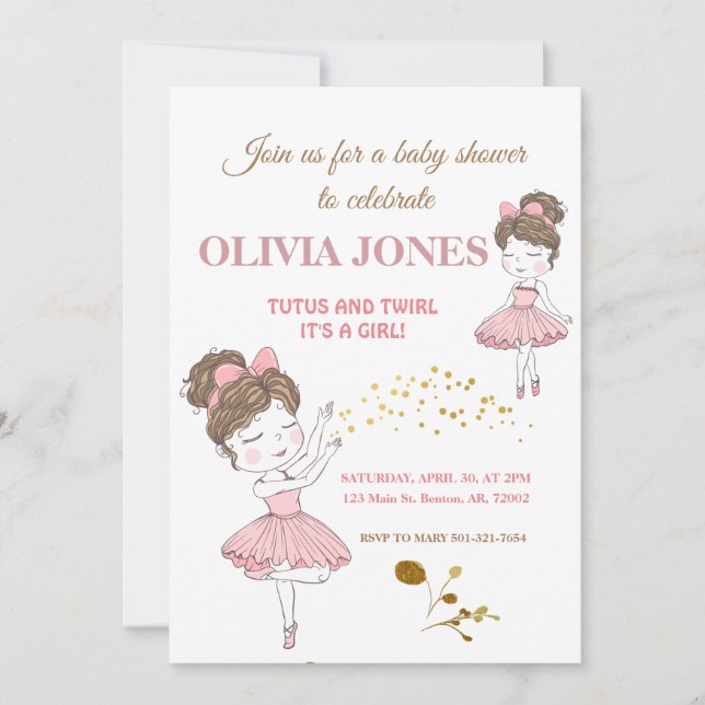 Cute ballerina pink tutus, sparkles blush glitter  invitation (Front)
