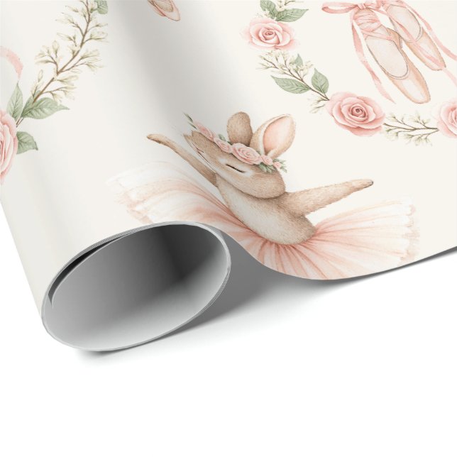 cute ballerina rabbit and flowers wrapping paper (Roll Corner)