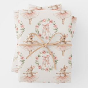 cute ballerina rabbit and flowers wrapping paper sheet
