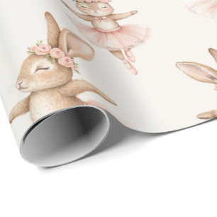 cute ballerina rabbits in pink tutus wrapping paper