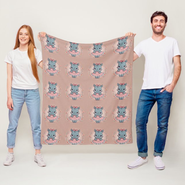 Cute Ballerina Rhinoceros Pattern Fleece Blanket (In Situ)