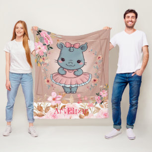 Cute Ballerina Rhinoceros Print Fleece Blanket