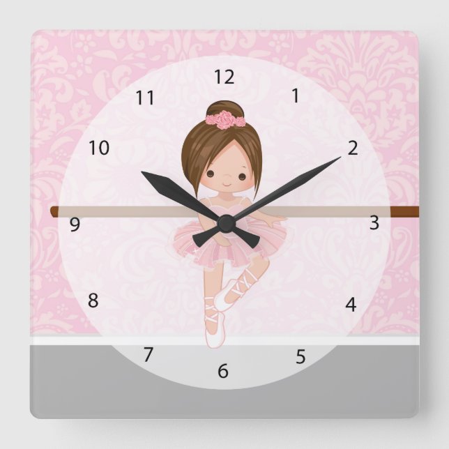 Cute ballerina square wall clock (Front)