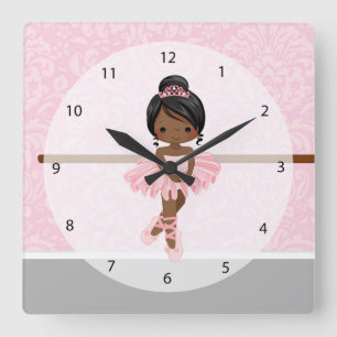 Cute ballerina square wall clock