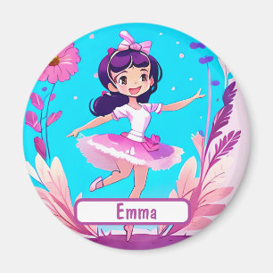 Cute Ballerina With Customizable Nametag Magnet