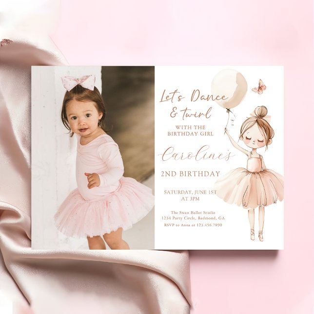Cute Ballet Ballerina Birthday Photo Invitation (Creator Uploaded)