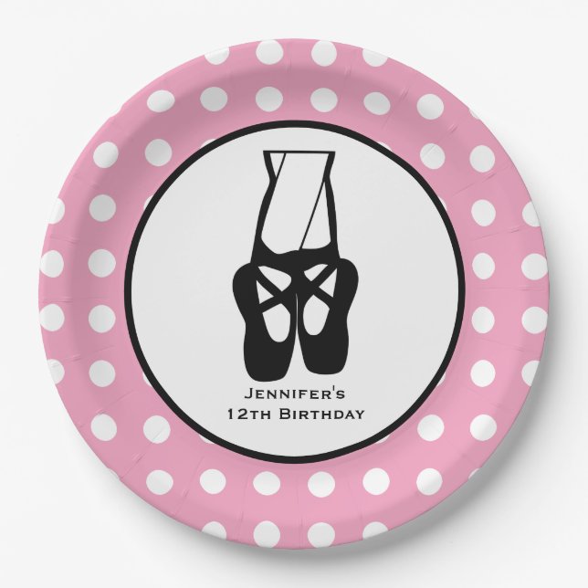 Cute Ballet Dancer Legs & Slippers Birthday Paper Plate (Front)