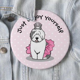Cute Ballet Princess Old English Sheepdog Grey 1 6 Inch Round Button