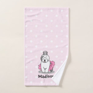 Cute Ballet Princess Old English Sheepdog Grey 1 Bath Towel Set