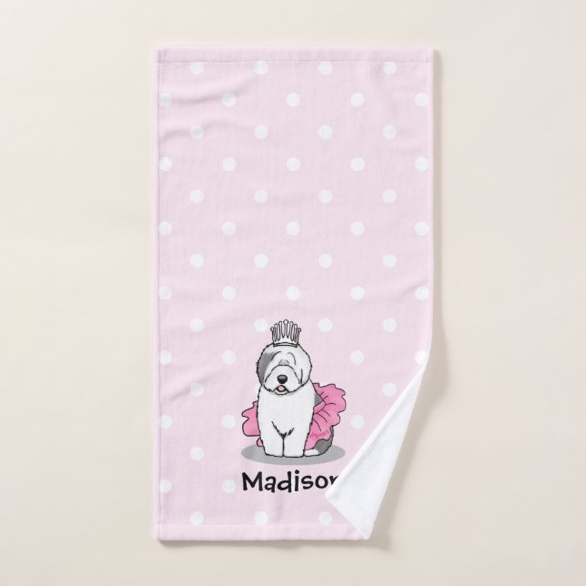Cute Ballet Princess Old English Sheepdog Grey 1 Bath Towel Set (Hand Towel)