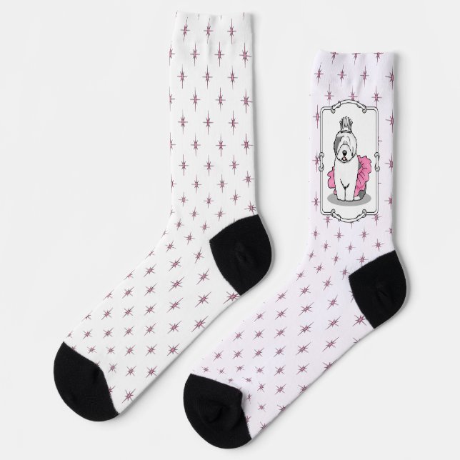 Cute Ballet Princess Old English Sheepdog Grey 1 Socks (Left)