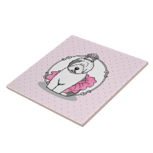 Cute Ballet Princess Old English Sheepdog Grey 1 Tile