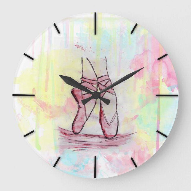 Cute Ballet shoes sketch Watercolor hand drawn Large Clock (Front)
