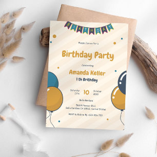 Cute Balloon 1st Birthday Invitation