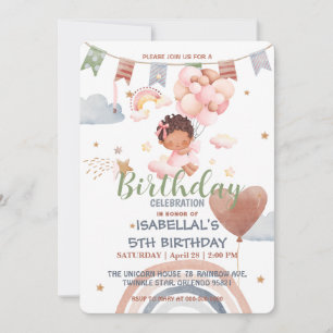 Cute Balloon African american girls Birthday party Invitation