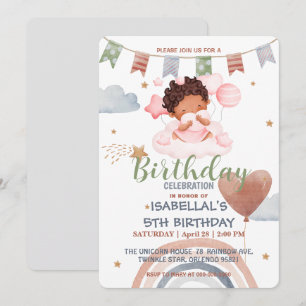 Cute Balloon African american girls Birthday party Invitation