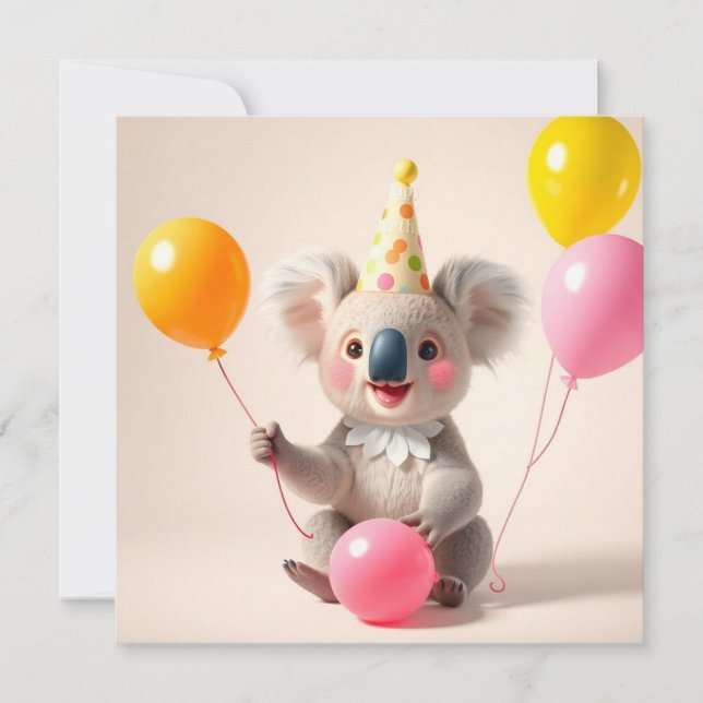 Cute balloon birthday koala card (Front)