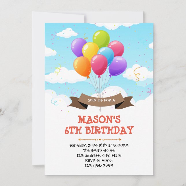 Cute balloon birthday party invitation (Front)