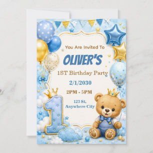 Cute Balloon First Birthday Party Invite
