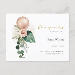 CUTE BALLOON FLORAL GRAD CONGRATS ANNOUNCEMENT POSTCARD