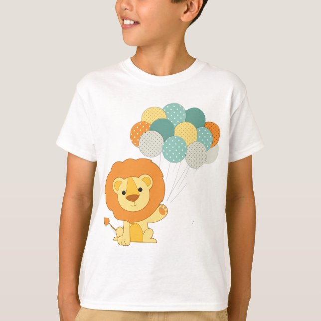 Cute Balloon Lion Design in Kids T-Shirt (Front)