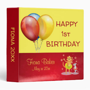 Cute Balloons And Cartoon Animals Baby Birthday Binder