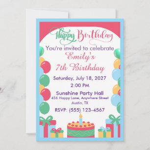 Cute Balloons Birthday Invitations