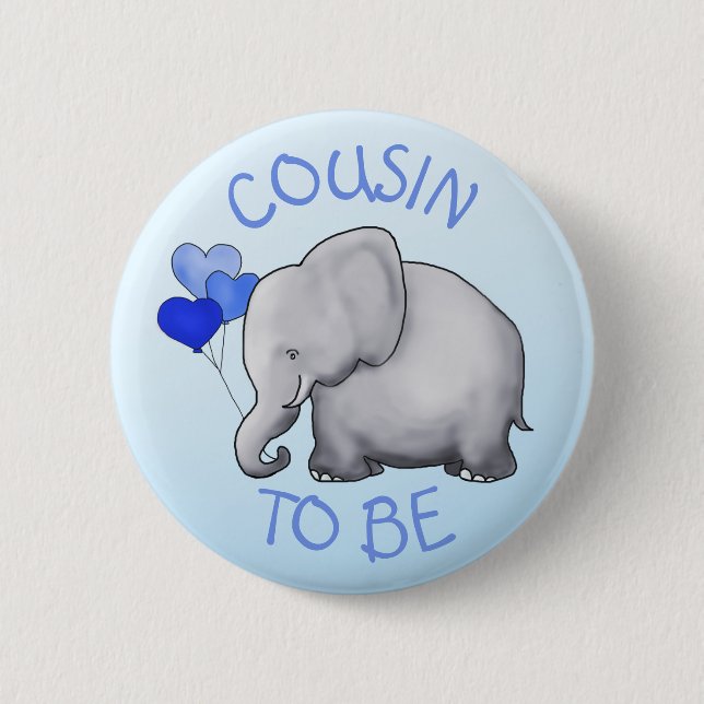 Cute Balloons Elephant Baby Shower Cousin-To-Be 2 Inch Round Button (Front)
